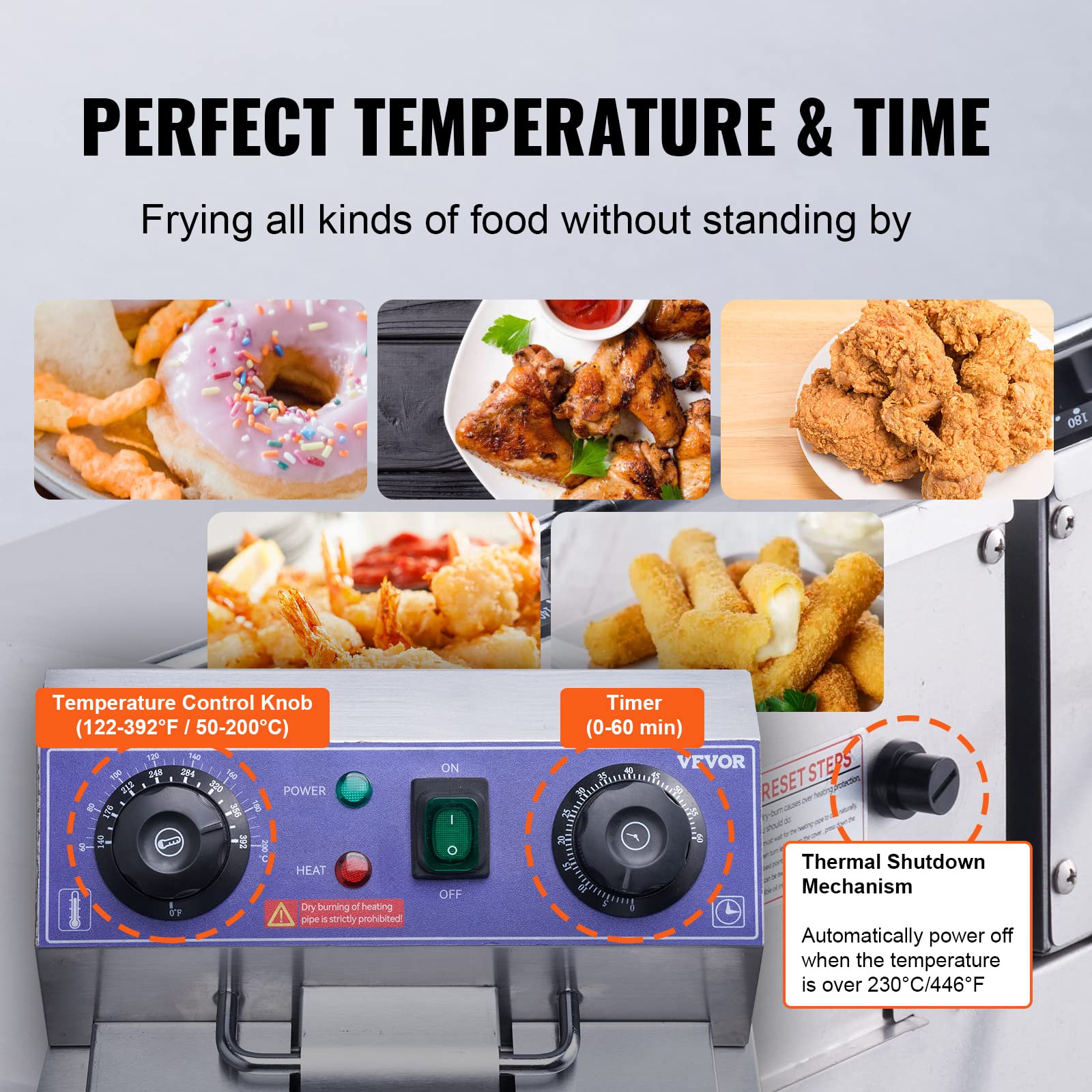 Vevor Commercial Electric Deep Fryer, 24L 3000W W/Dual Removable Basket, Stainless Steel Electric Countertop Fryer W/Time Contro